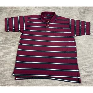 Chesterfield Polo Shirt Mens 2XL Maroon Striped Short Sleeve Chest Pocket Casual
